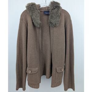 Crazy Horse Womens Hooded Sweater Full Zip Cardigan Faux Fur Trim Lambs Wool XL